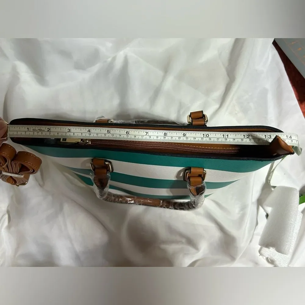 Purse NEW Teal and White Striped Handbag Tote Crossbody Strap Spring Chic Casual